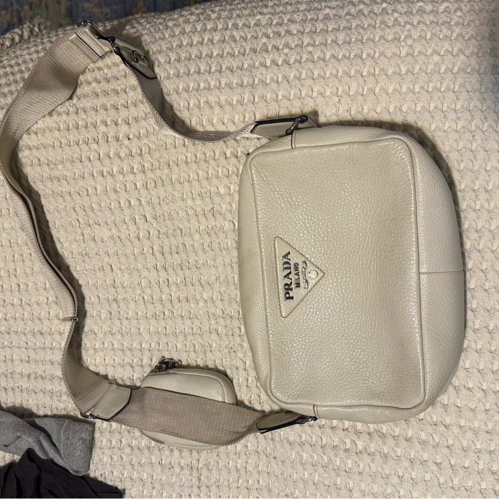 Prada white leather shoulder bag with mini bag on strap. Used like brand new!